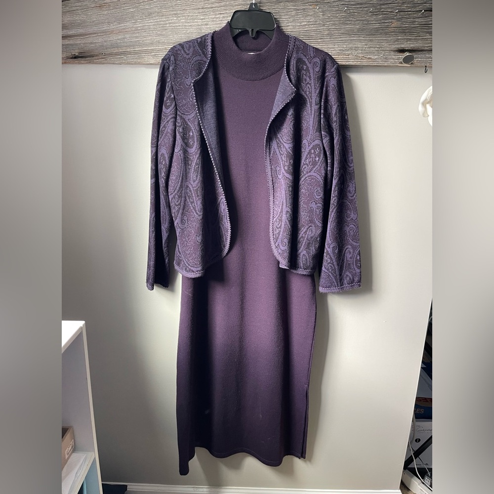 Purple Mock Neck Long Sleeve Sheath Dress for Cocktail Events - Picture 1 of 10